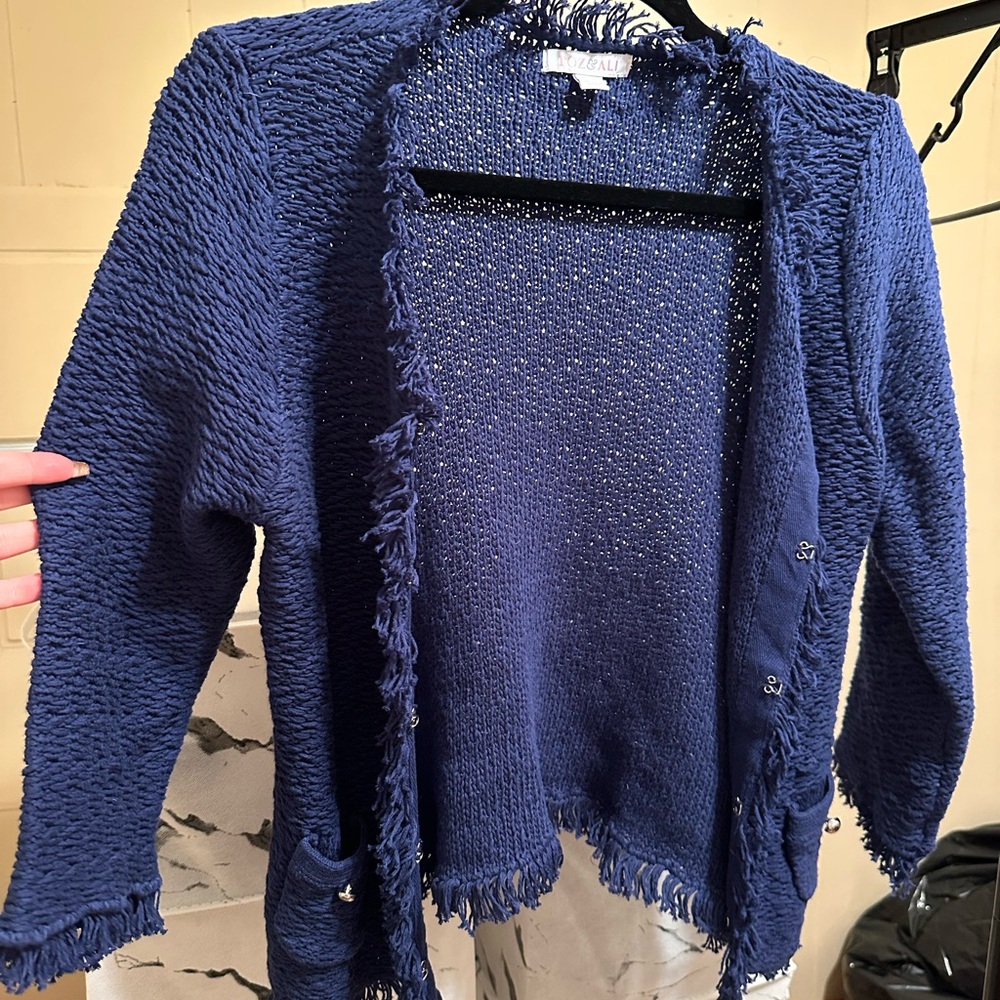 Roz & Ali Blue Textured Knit Cardigan